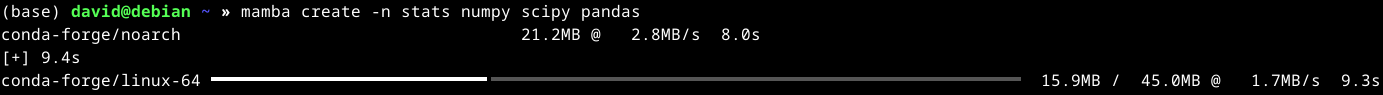 Installing the "stats' environment with Mamba.