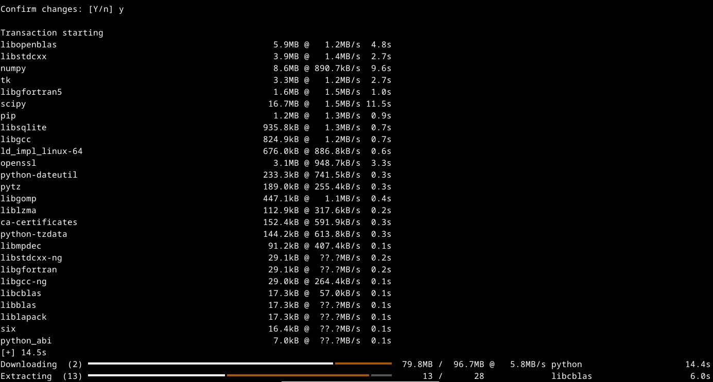Mamba stats environment package installation.