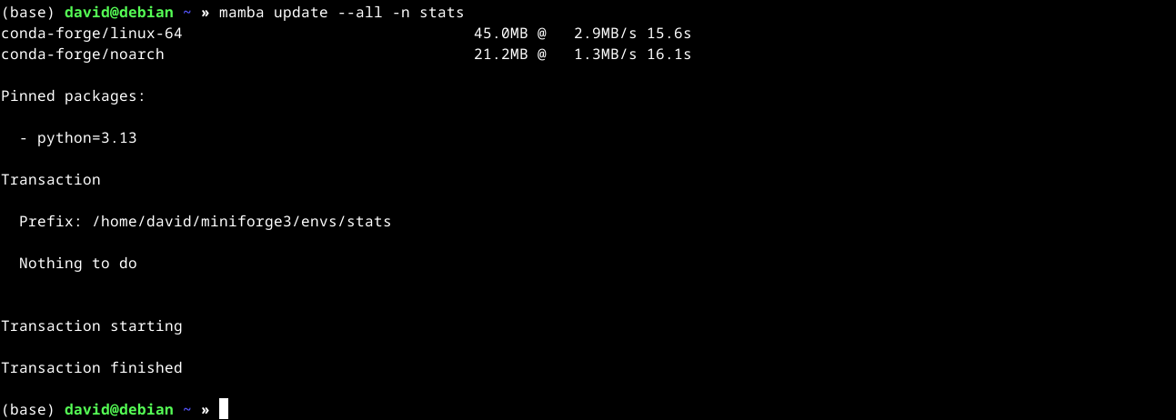 Updating the Mamba stats environment in the terminal.