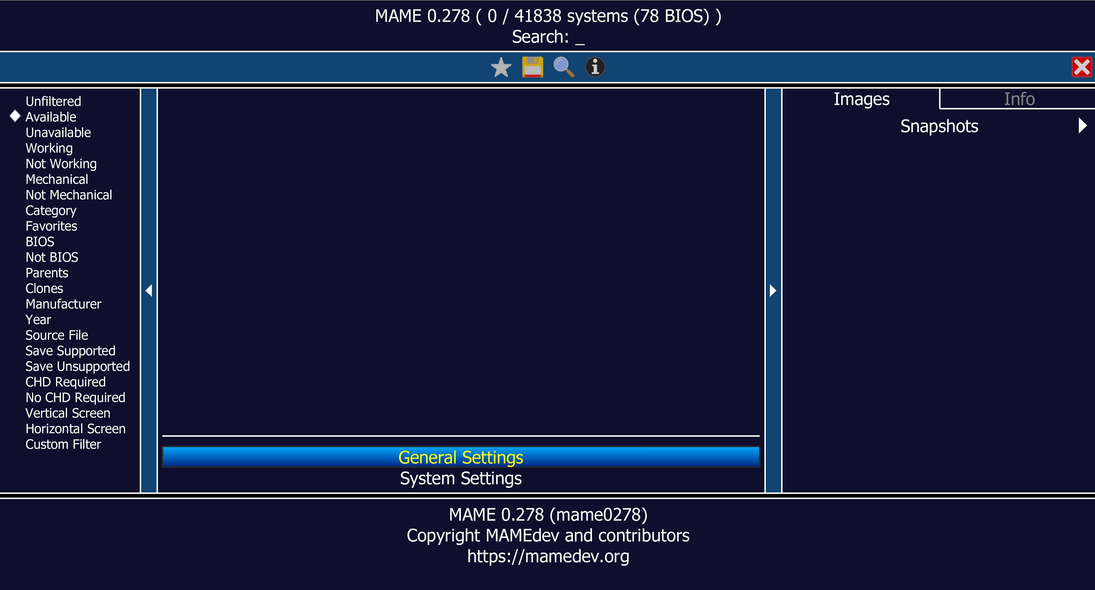 A screenshot of the MAME home screen on a Windows 11 PC.