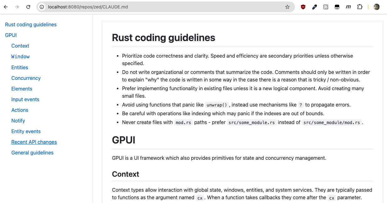 A web page showing a Markdown document with formatting.