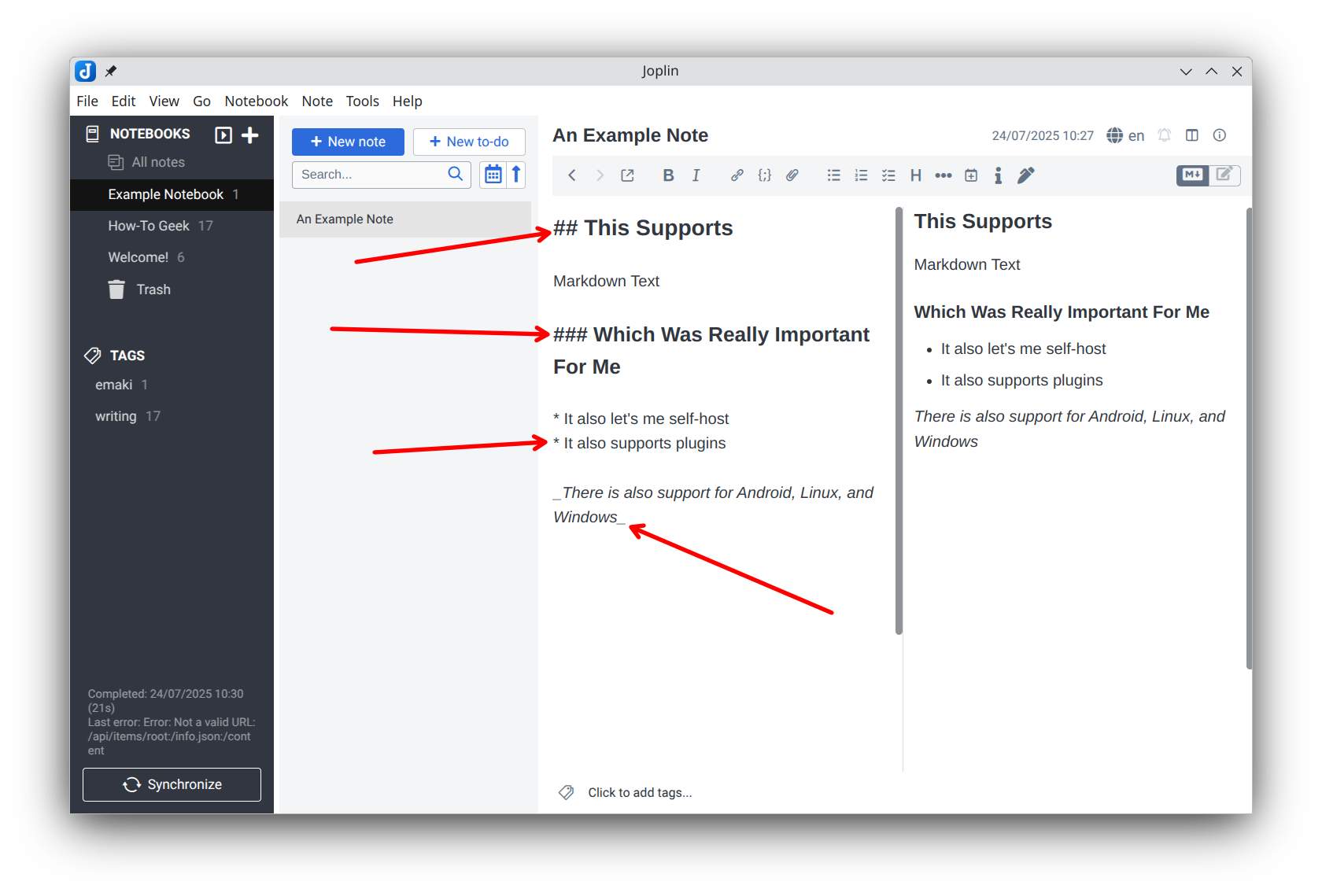 Highlighting Joplins' markdown support.