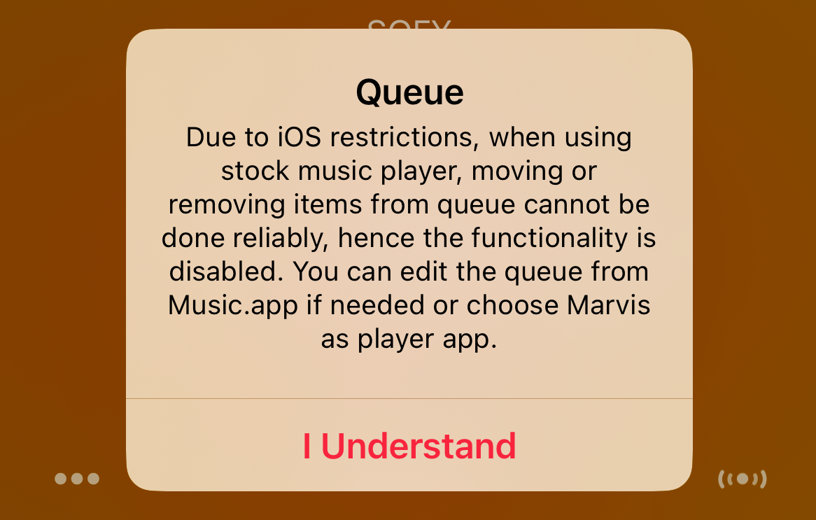 Marvis notification about using the up next queue.