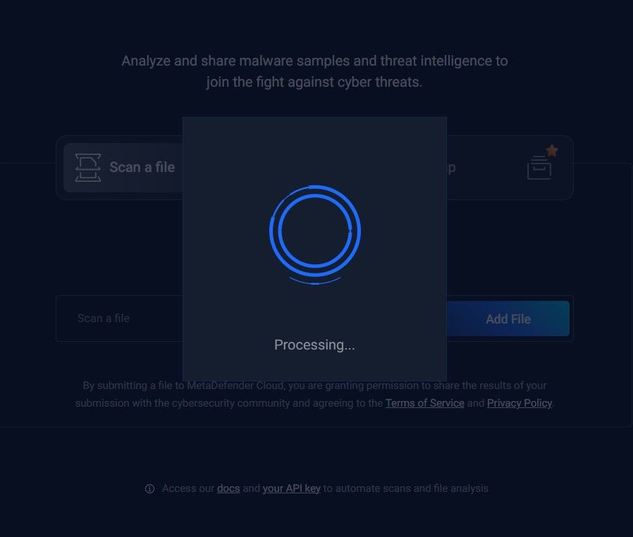 Image showing MetaDefender File Scanner file upload process
