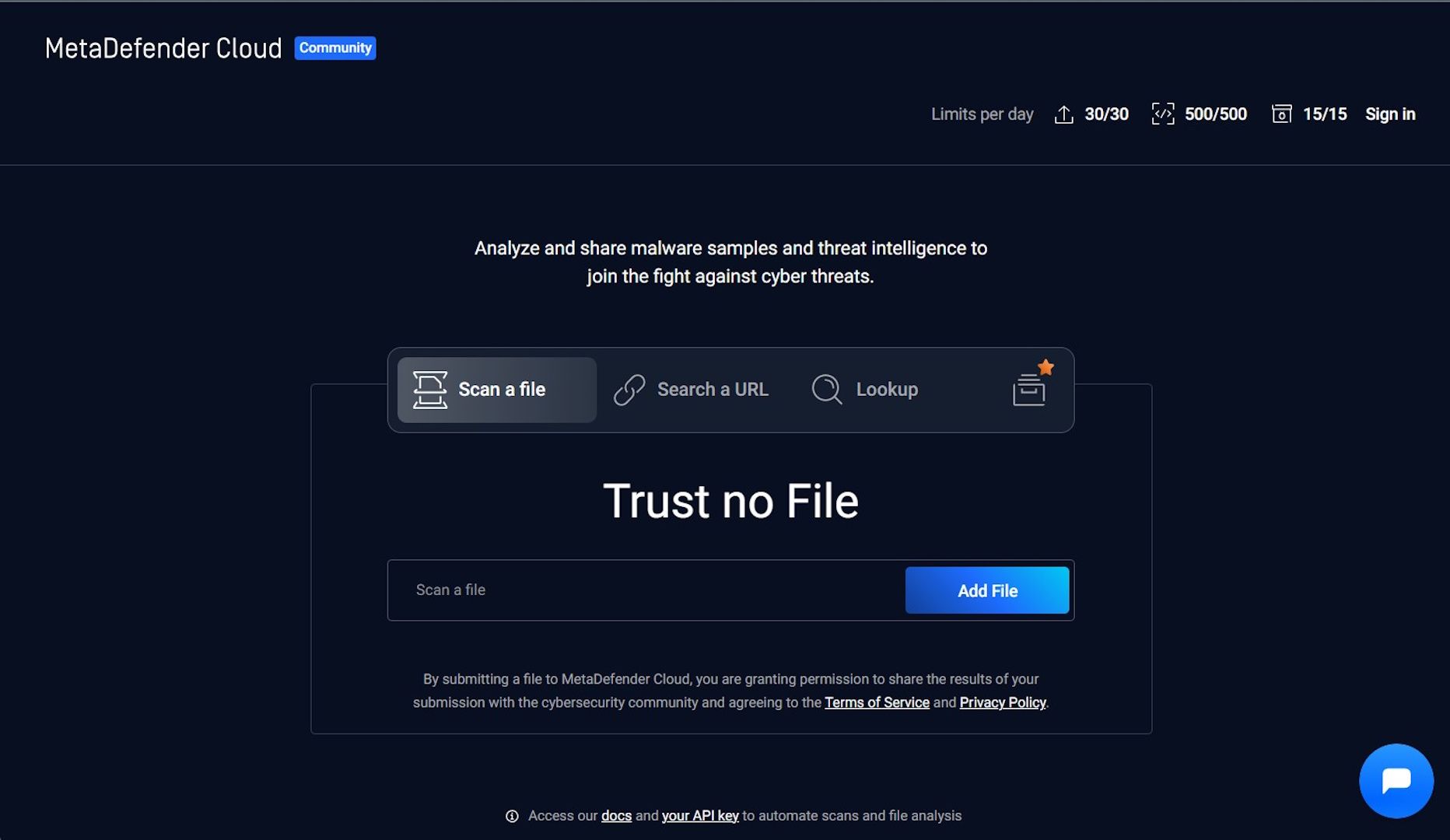 Image showing MetaDefender File Scanner homepage
