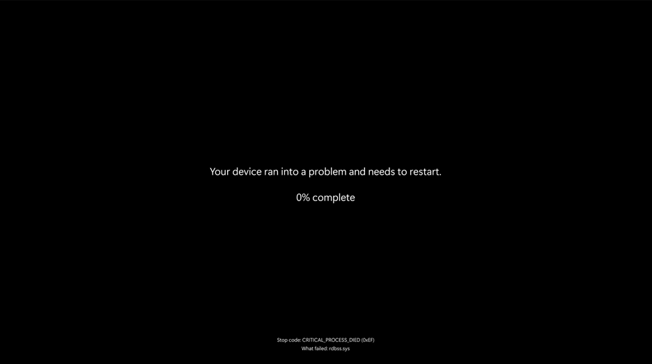 Microsoft's new black screen of death telling the user something went wrong