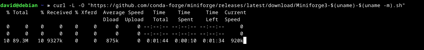 miniforge conda download with Curl.