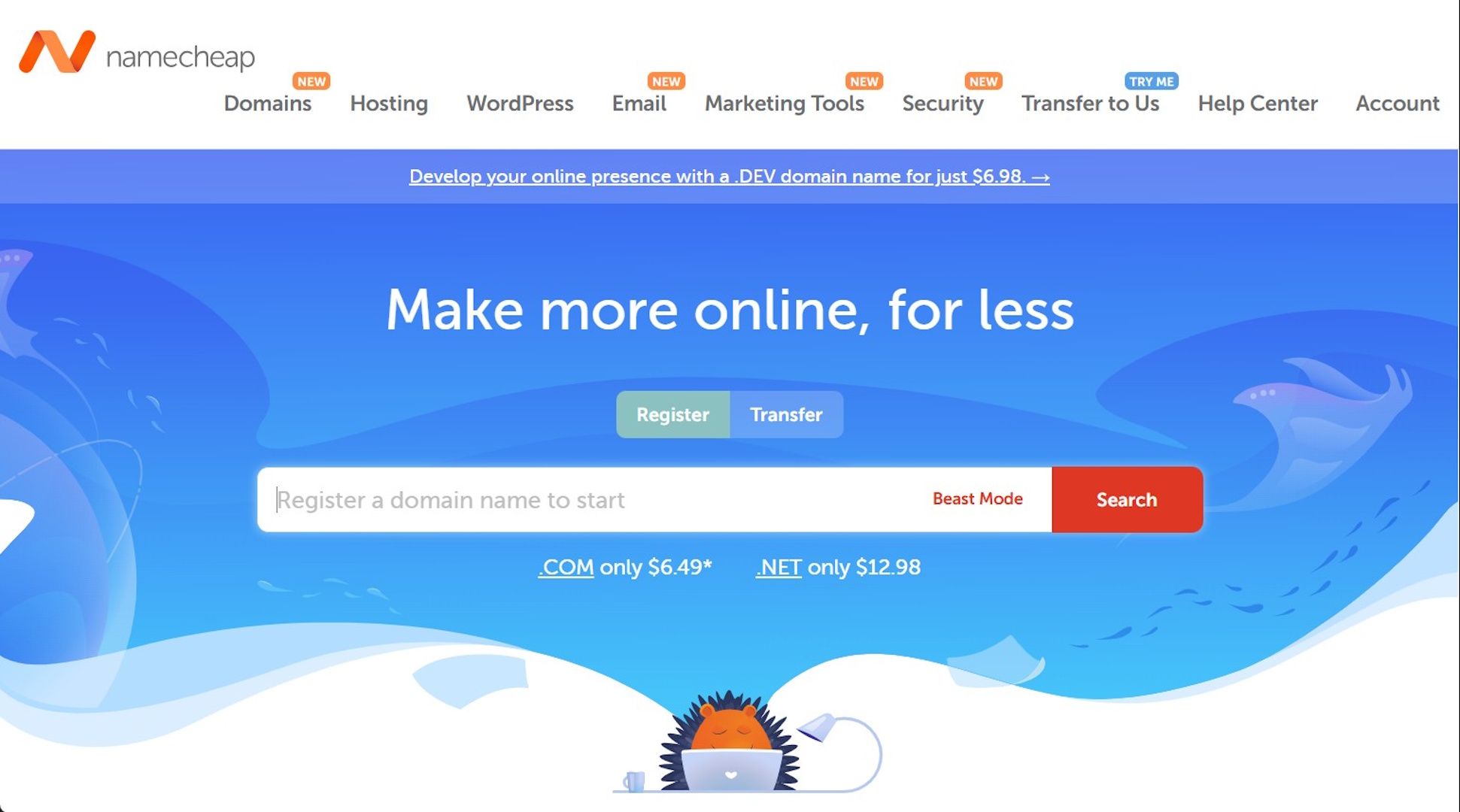 Image showing the Namecheap home page