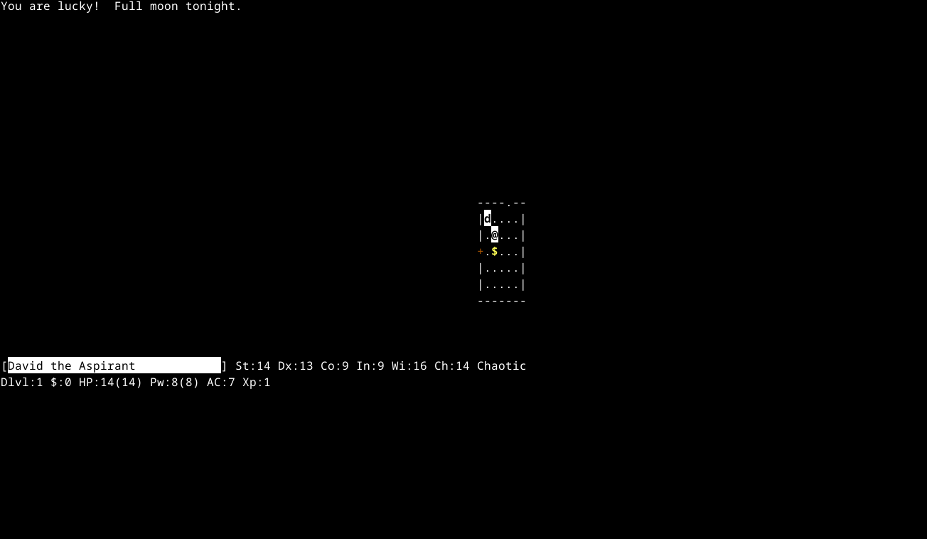NetHack в терминале под Linux.