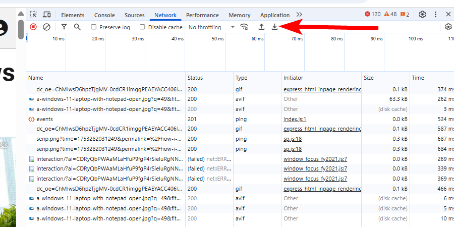 Download the Network Journal from the Chrome inspection tool.