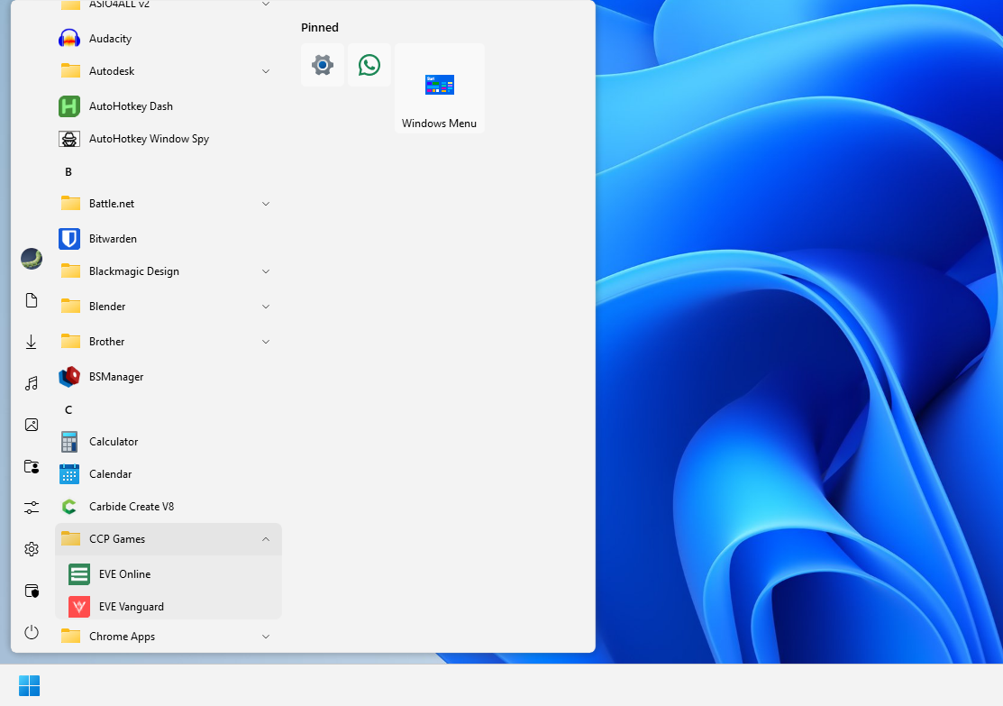 A Windows 10-style Start Menu on Windows 11. 