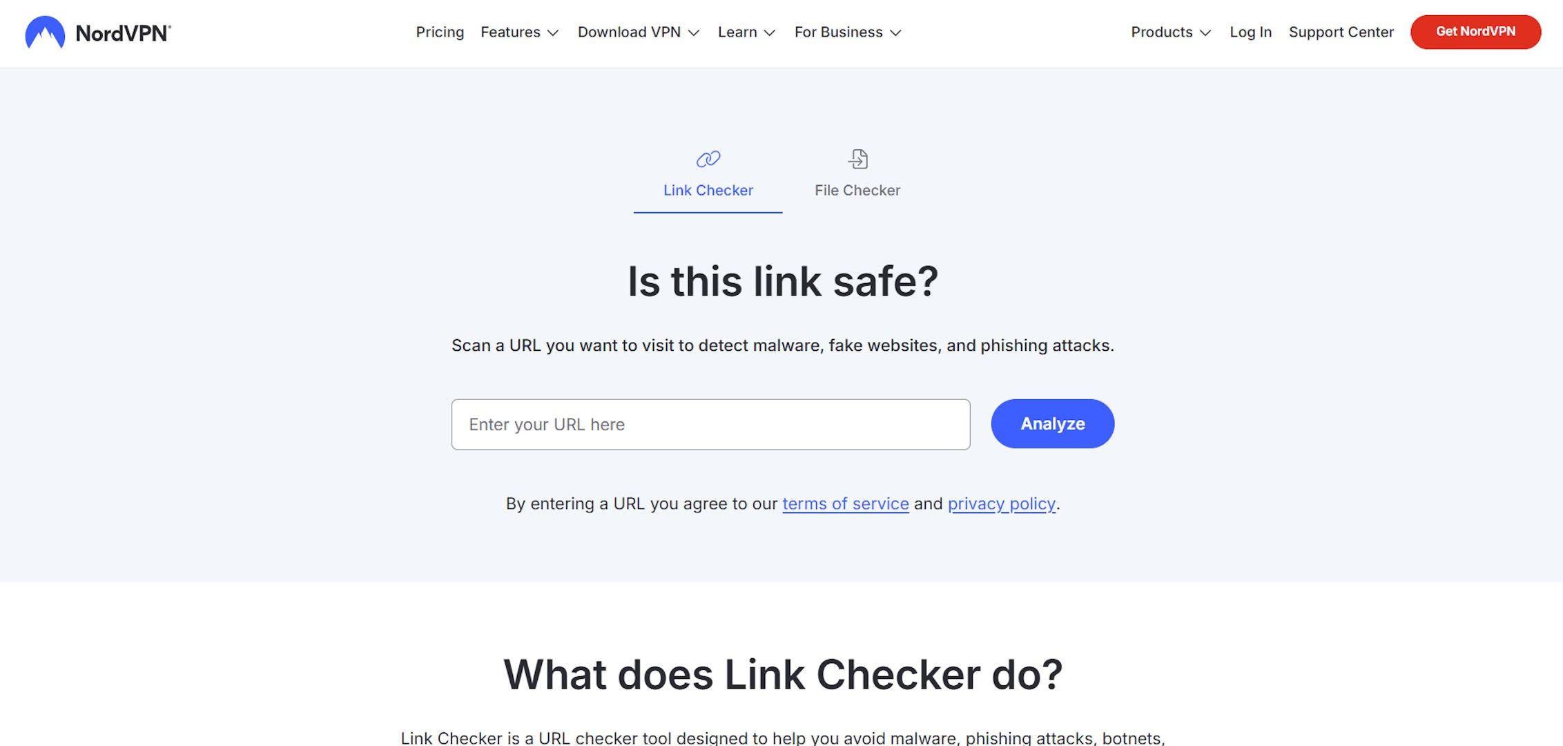 Image showing NordVPN Link Checker homepage