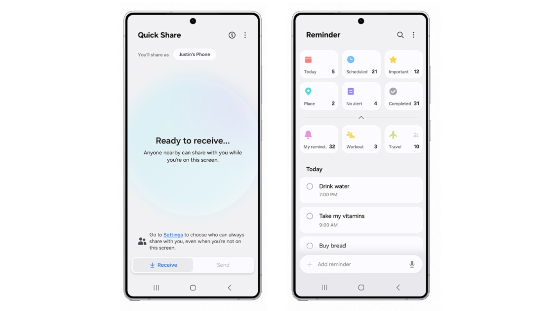 Capture d'écran de la part rapide et l'application de rappel sur une interface utilisateur 8.