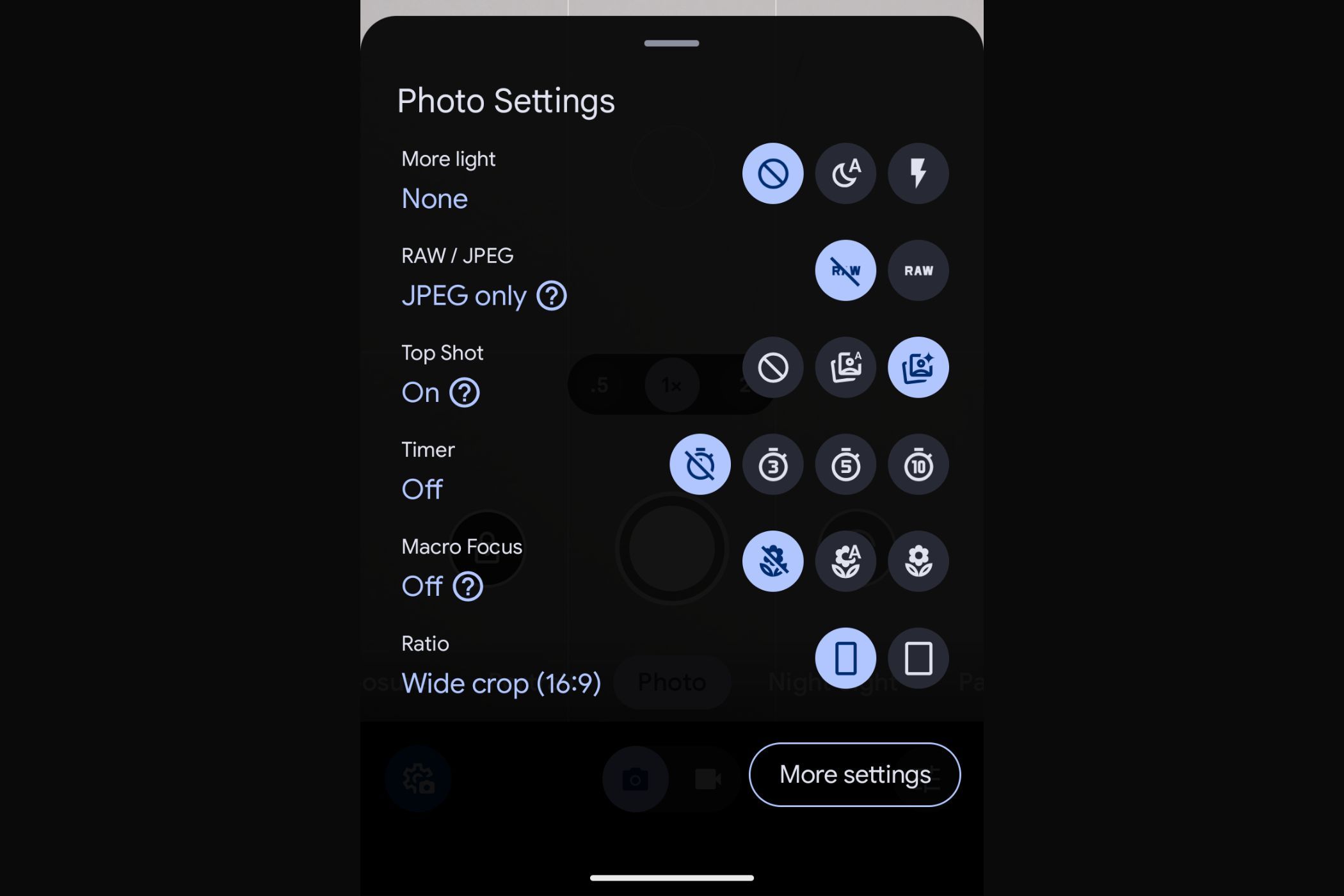 Photo Settings in Google Pixel 8