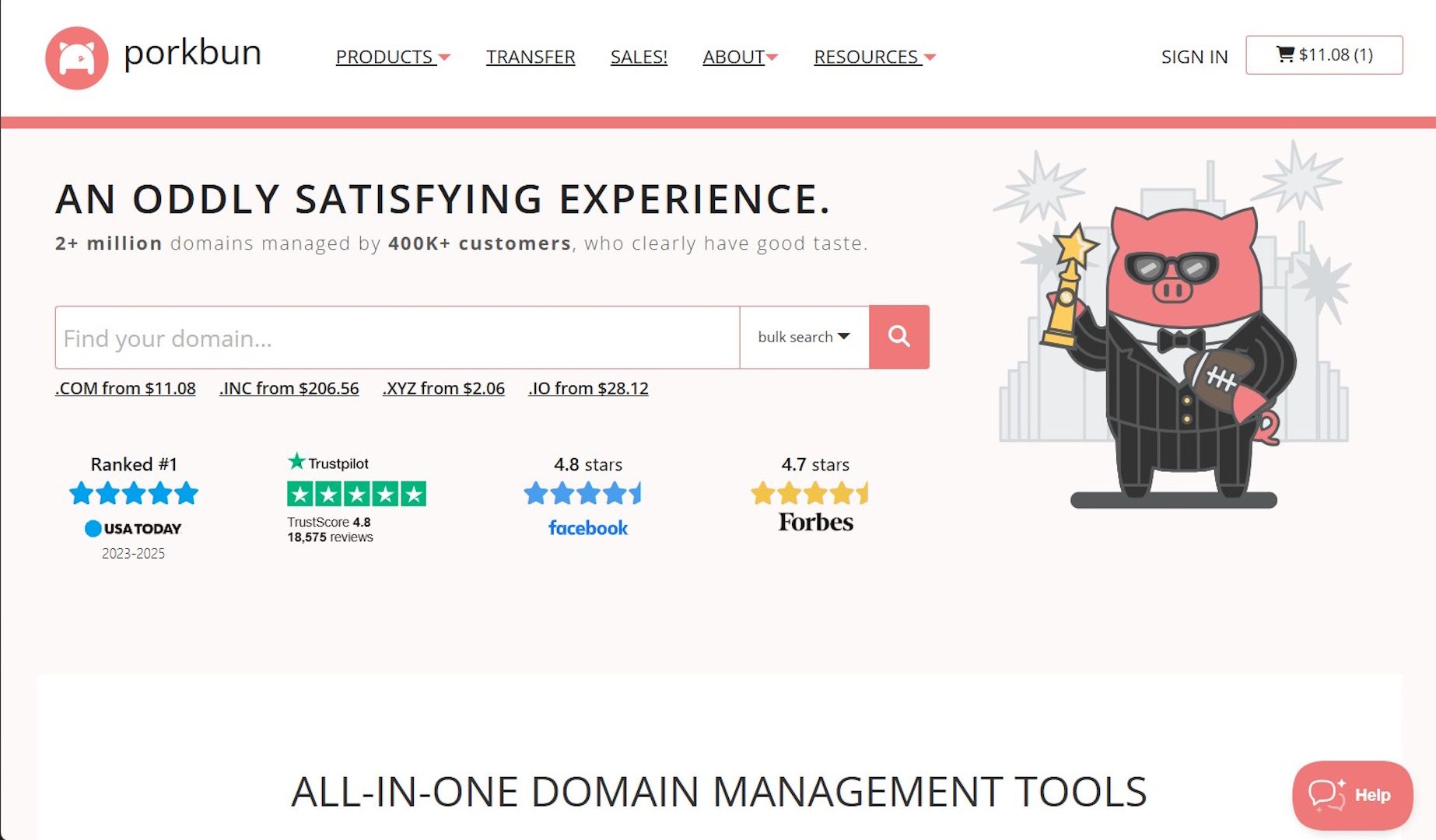 Image showing the Porkbun home page