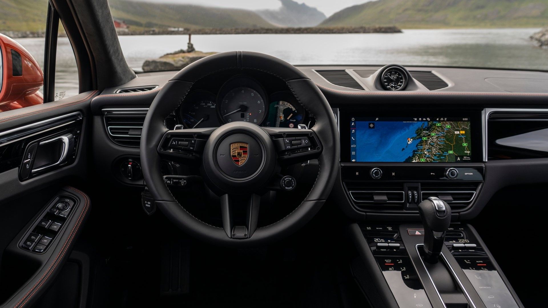 Close up shot of the dashboard in a 2025 Porsche Macan