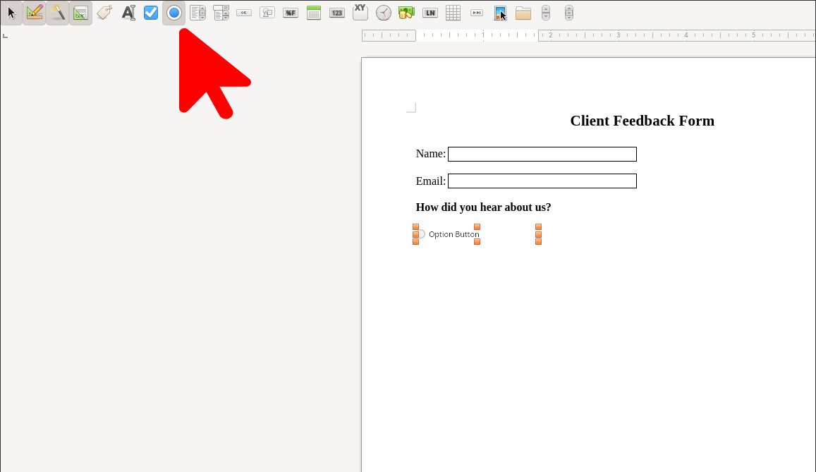 Drawing a radio button with Libre Writer.