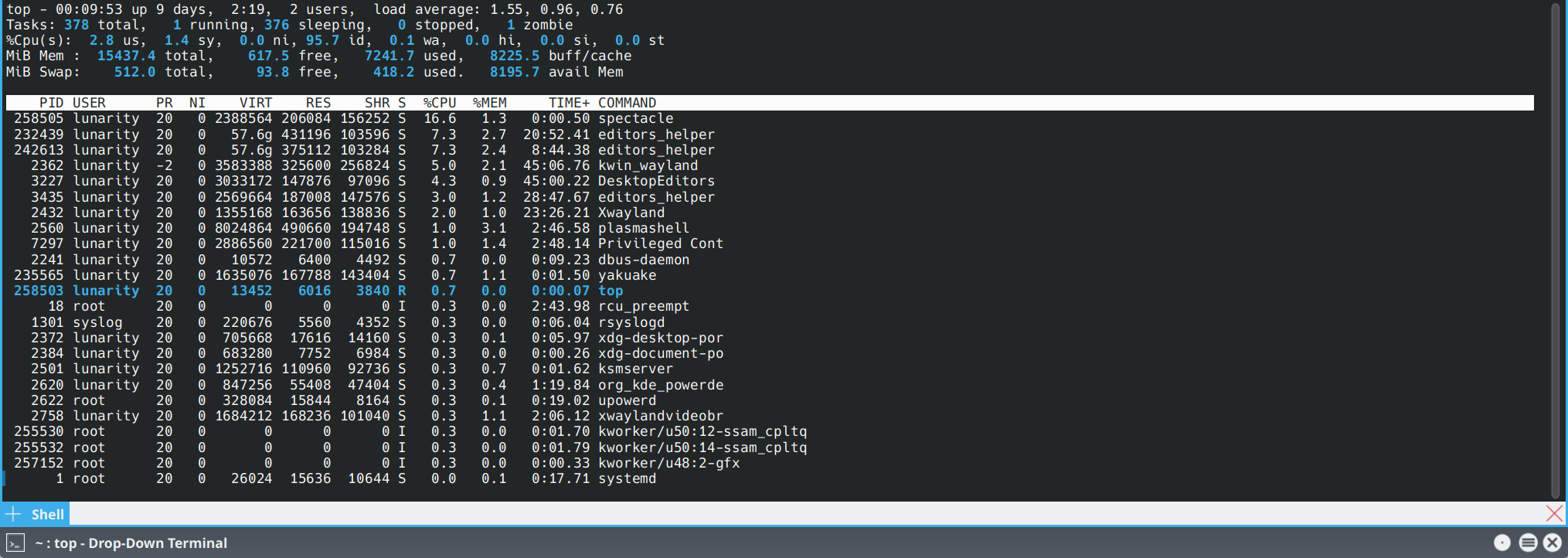 The regular TOP app on Kubuntu.