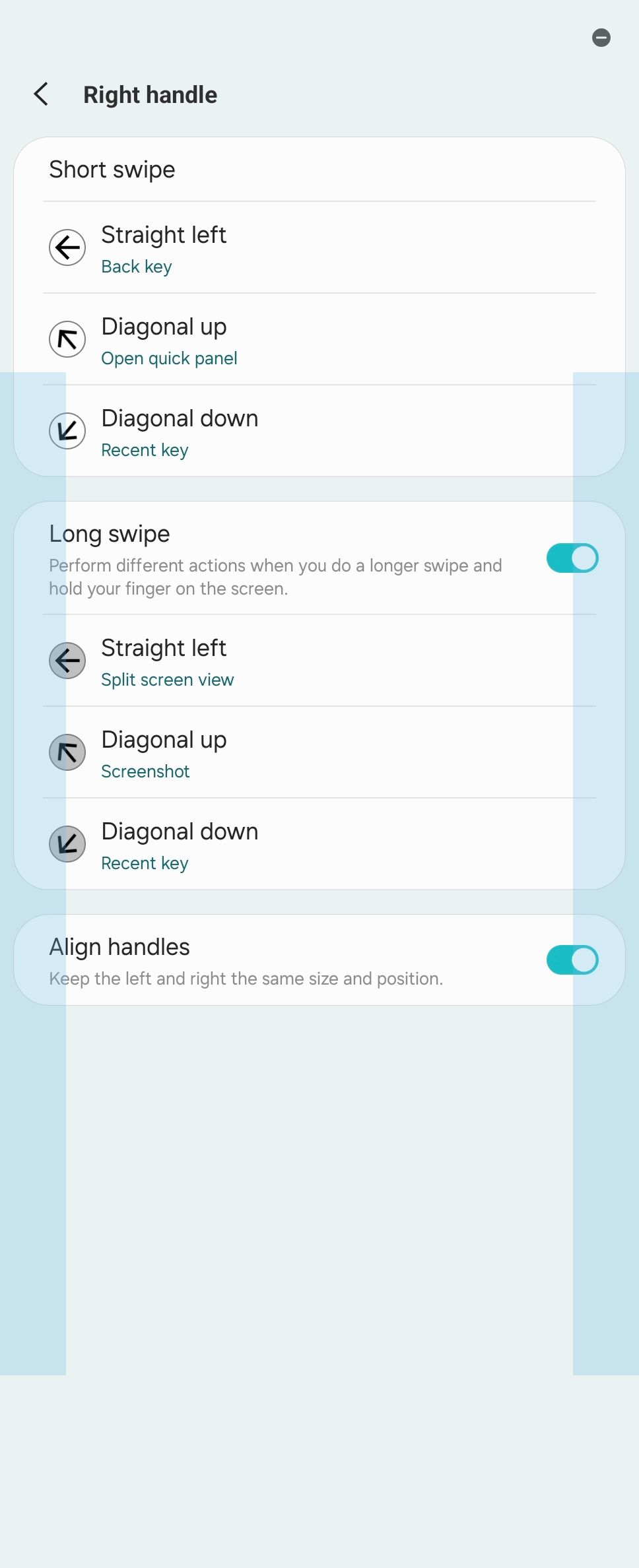 Right handle options for One Hand Operation module in Good Lock on a Galaxy Z Fold 6.