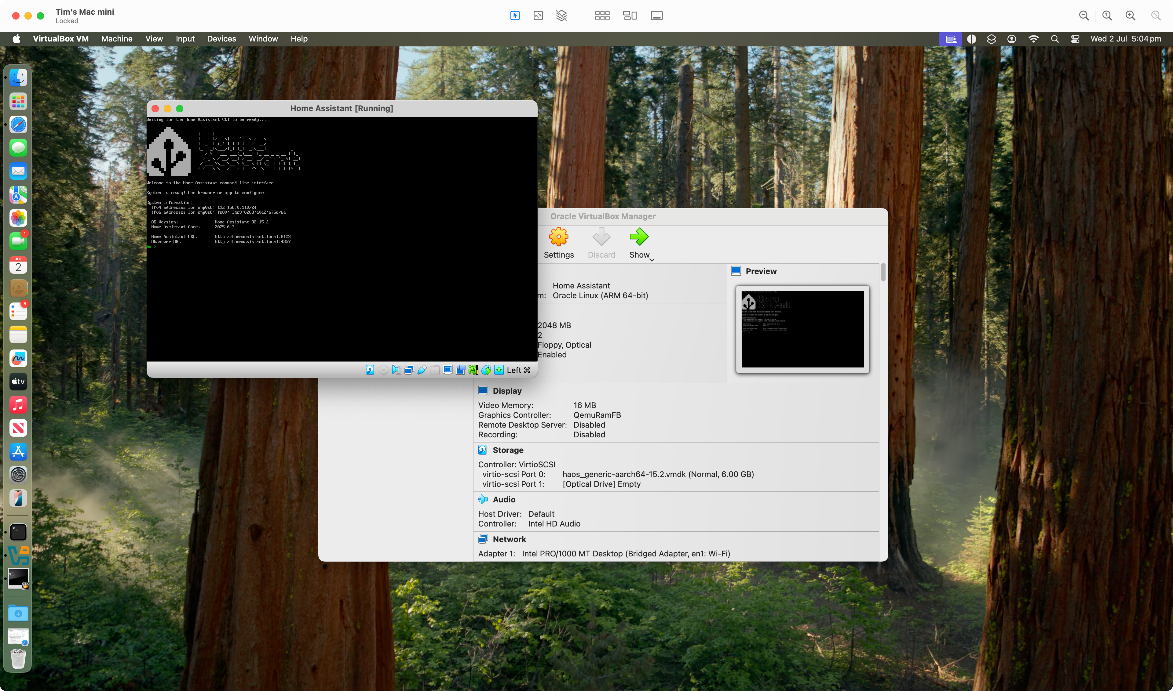 Home assistant running on a mini mac accessible remotely.