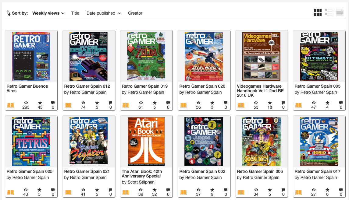 A screenshot of various retro gaming magazines stored on the Internet Archive.