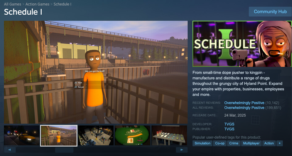 Schedule 1 store page on Steam.