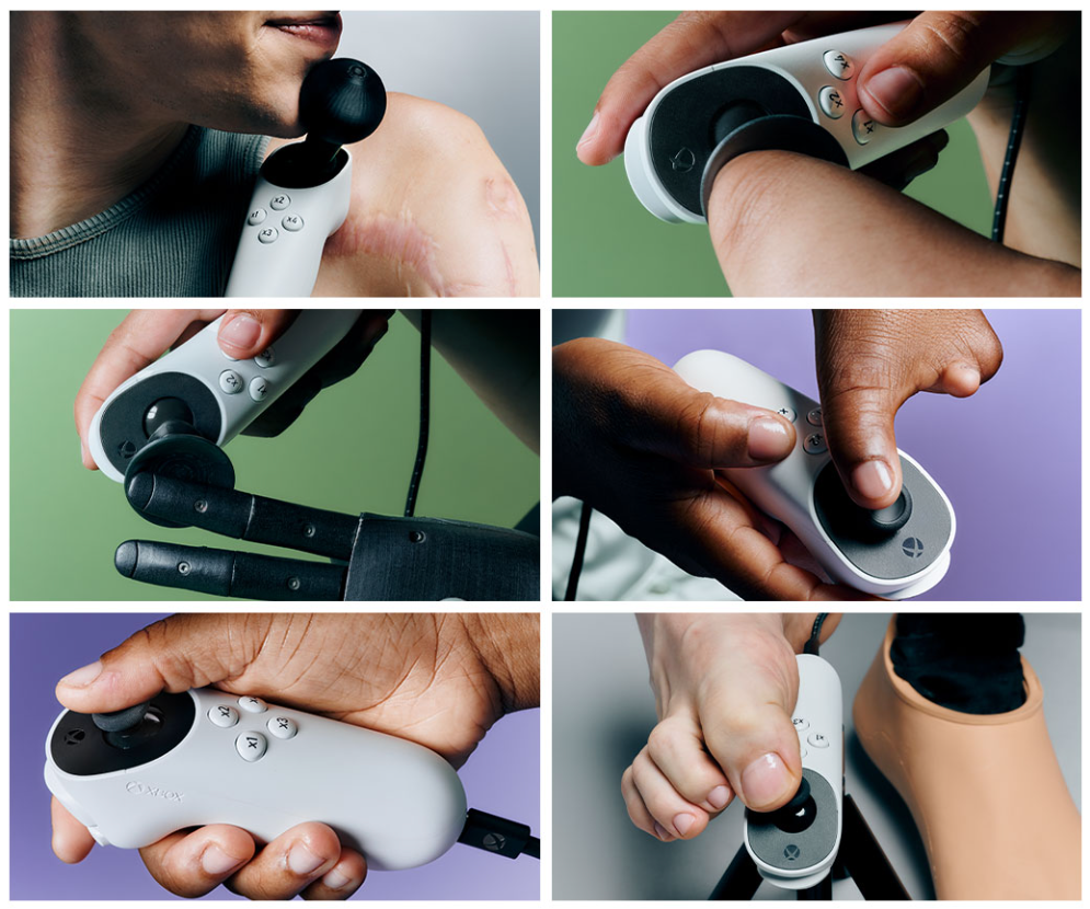 A selection of examples of use cases for the Xbox Adaptive Joystick.