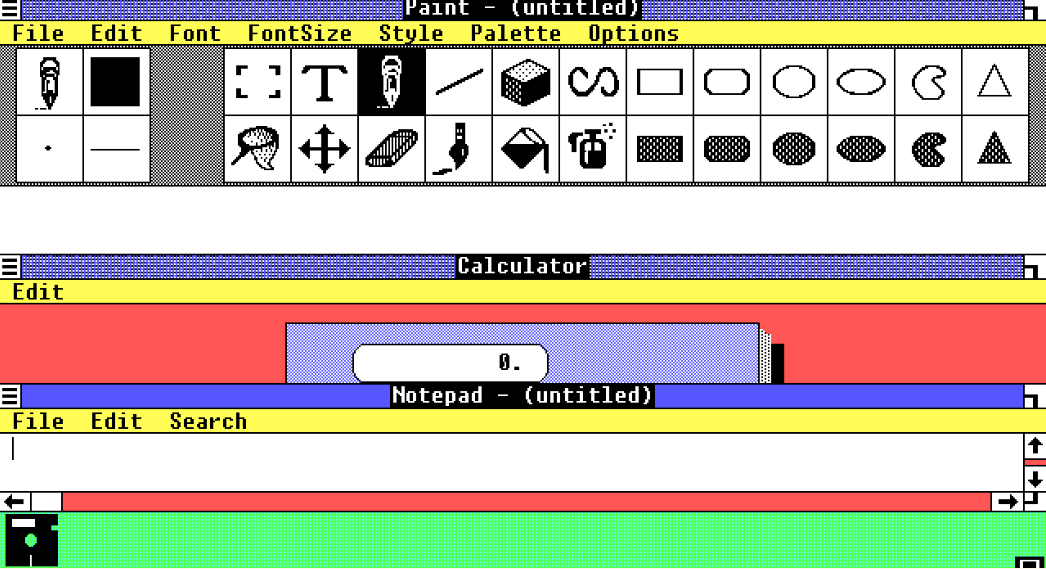 Paint, Calculator, and Notepad.