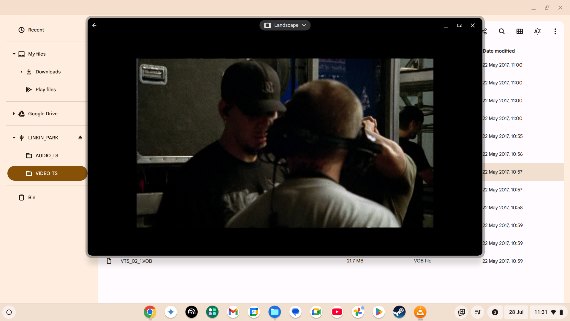 Loading VOB files to play them in VLC in ChromeOS.