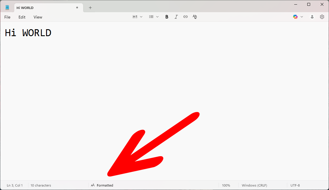 Formatting and raw views on Notepad.