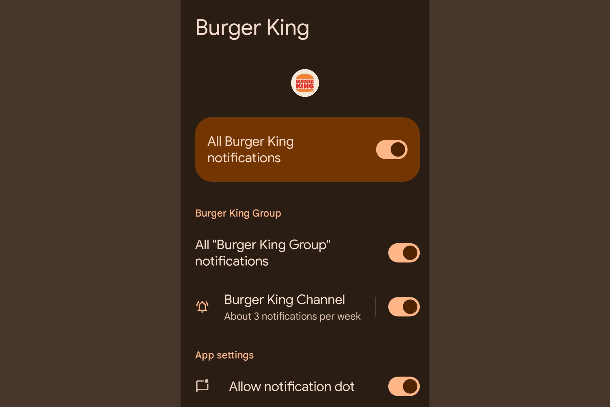Screenshot showing a particular apps' notification channels