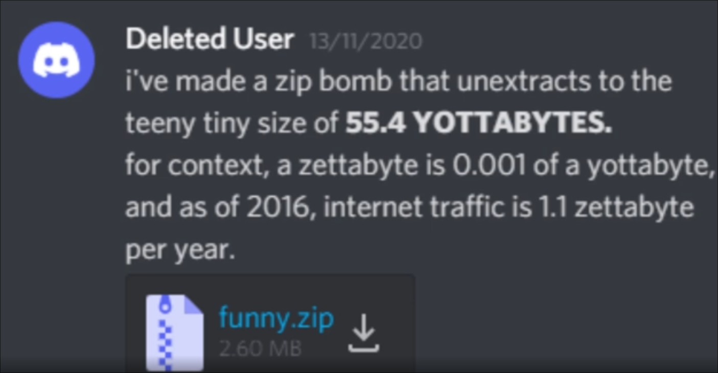 A modern zip bomb found on Discord.