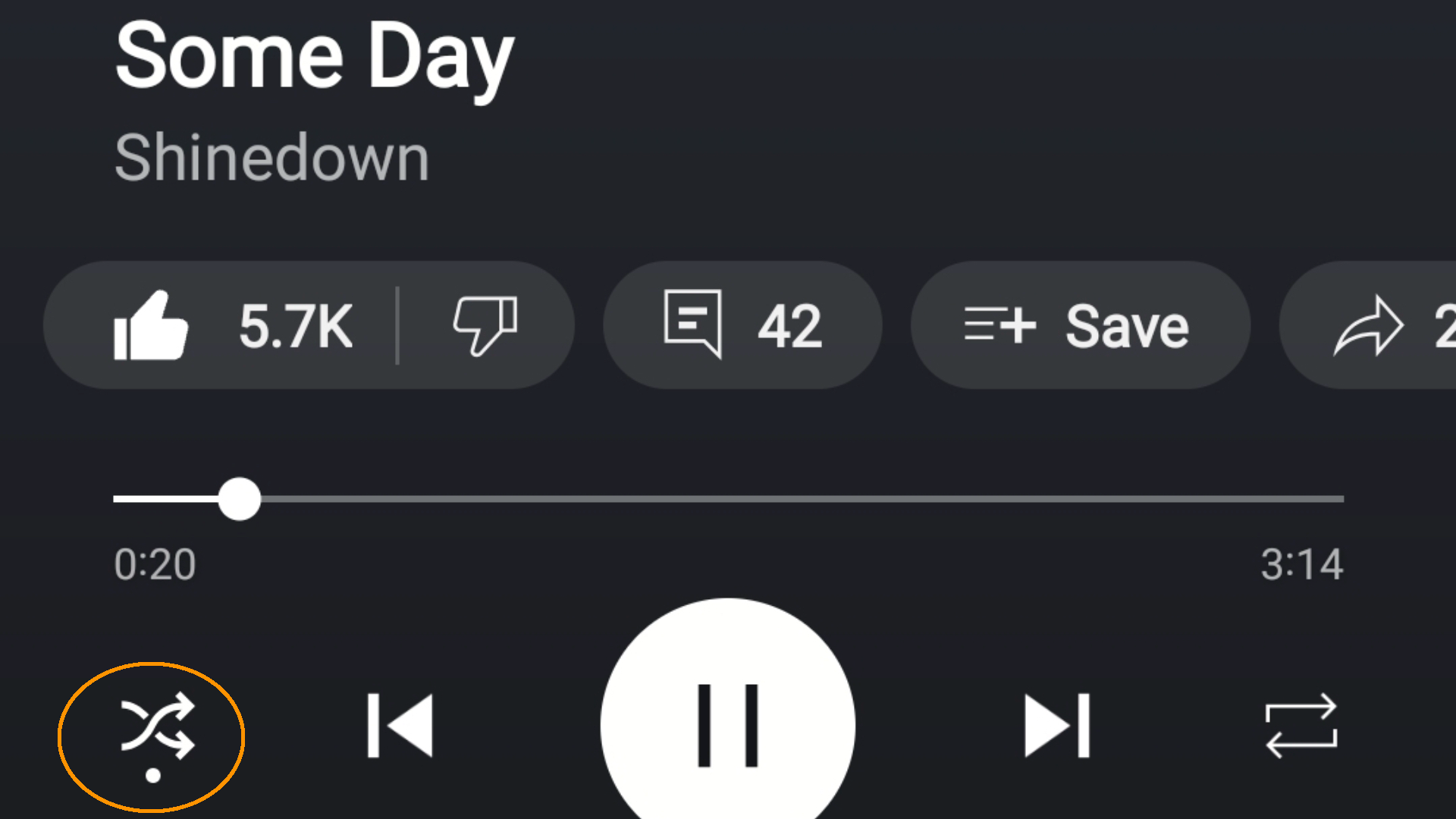 YouTube Music shuffle button