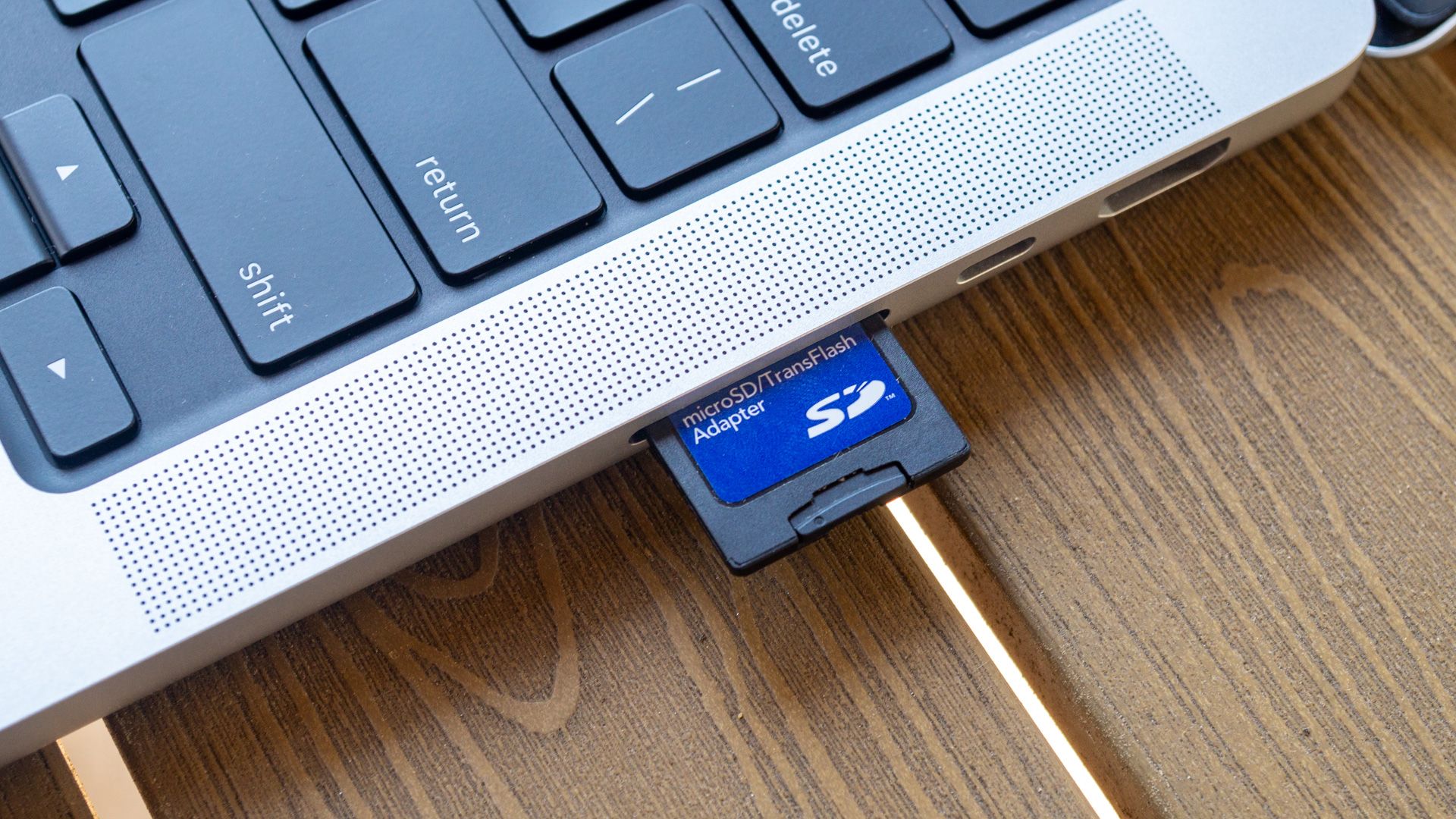 SD card in a laptop.