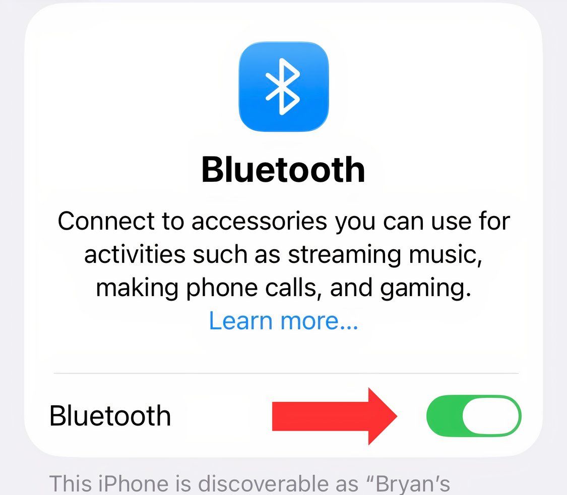 Set Bluetooth setting on an iPhone.