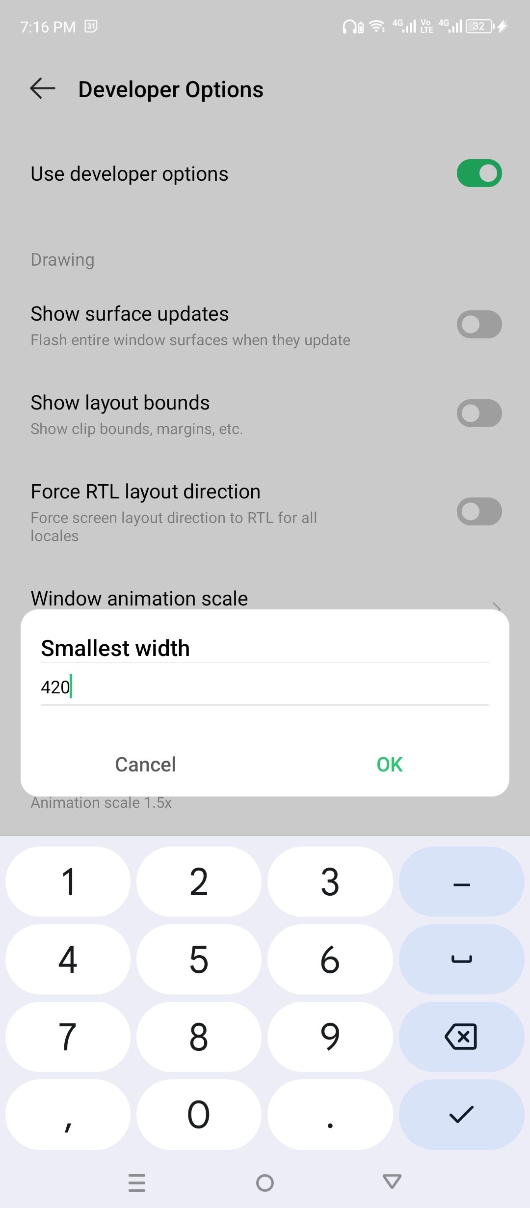 Simulating screen densities using Android settings.