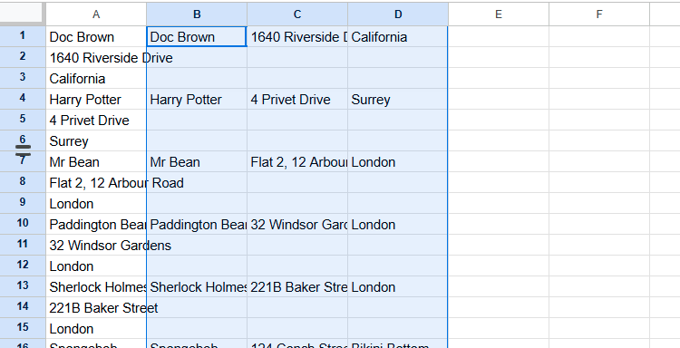 Some transposed cells in Google Sheets are selected, copied, and pasted as values.