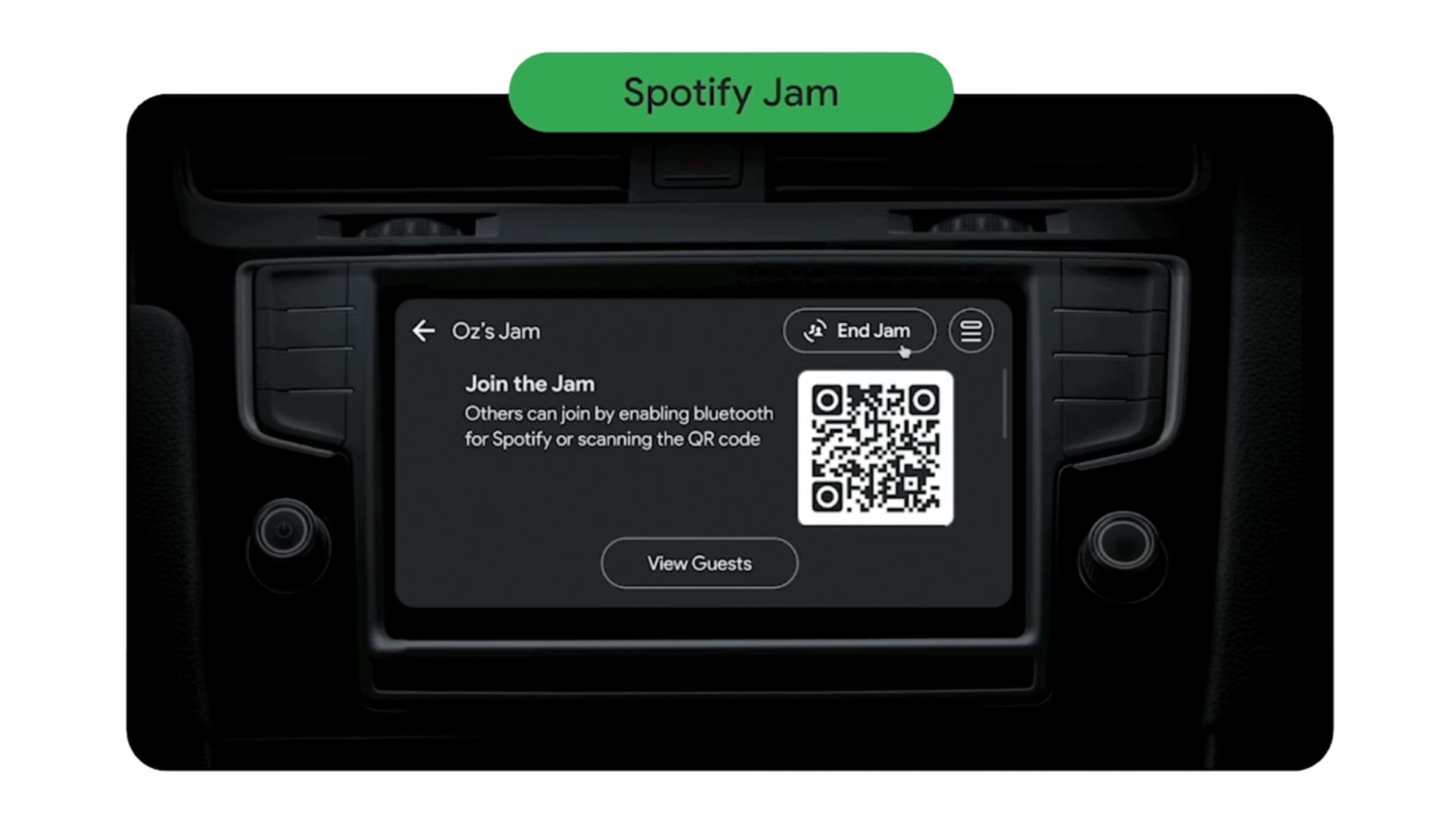 Spotify Jam feature on a car infotainment display. 