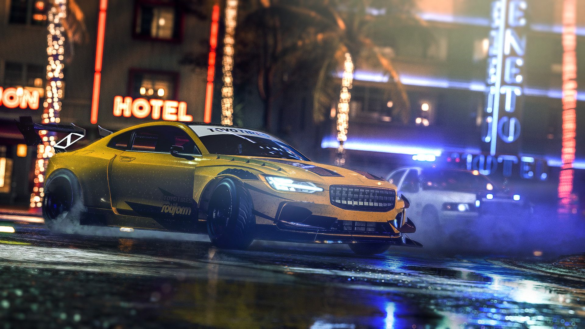 Two cars street-racing in Need for Speed Heat.