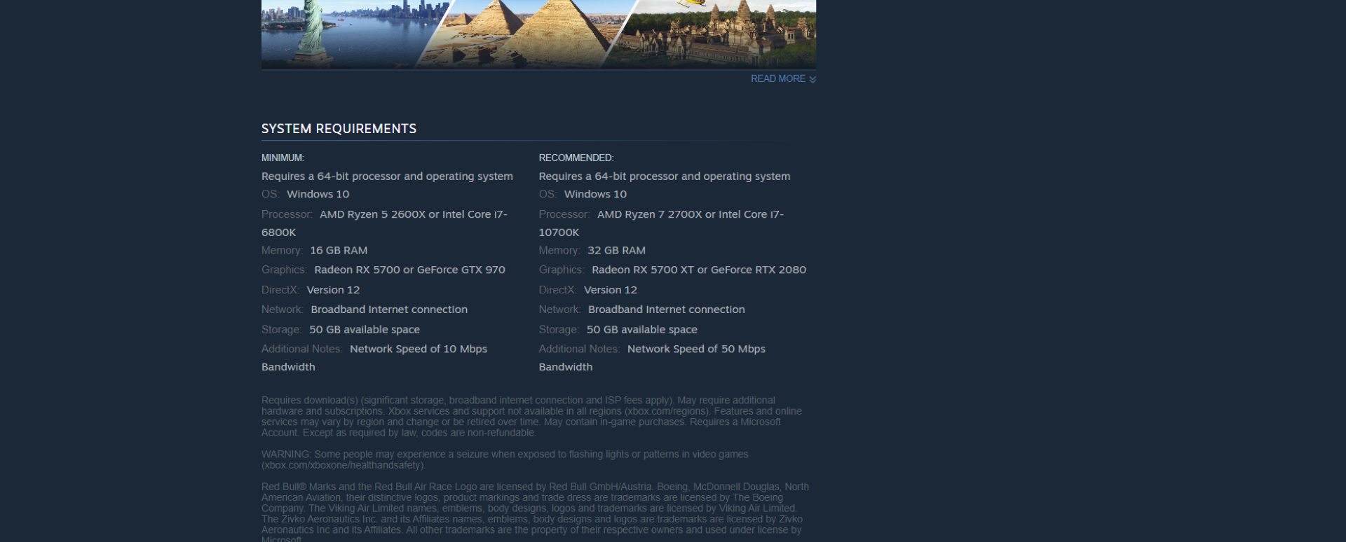 The recommended specs for Microsoft Flight Simulator 2024 on Steam.