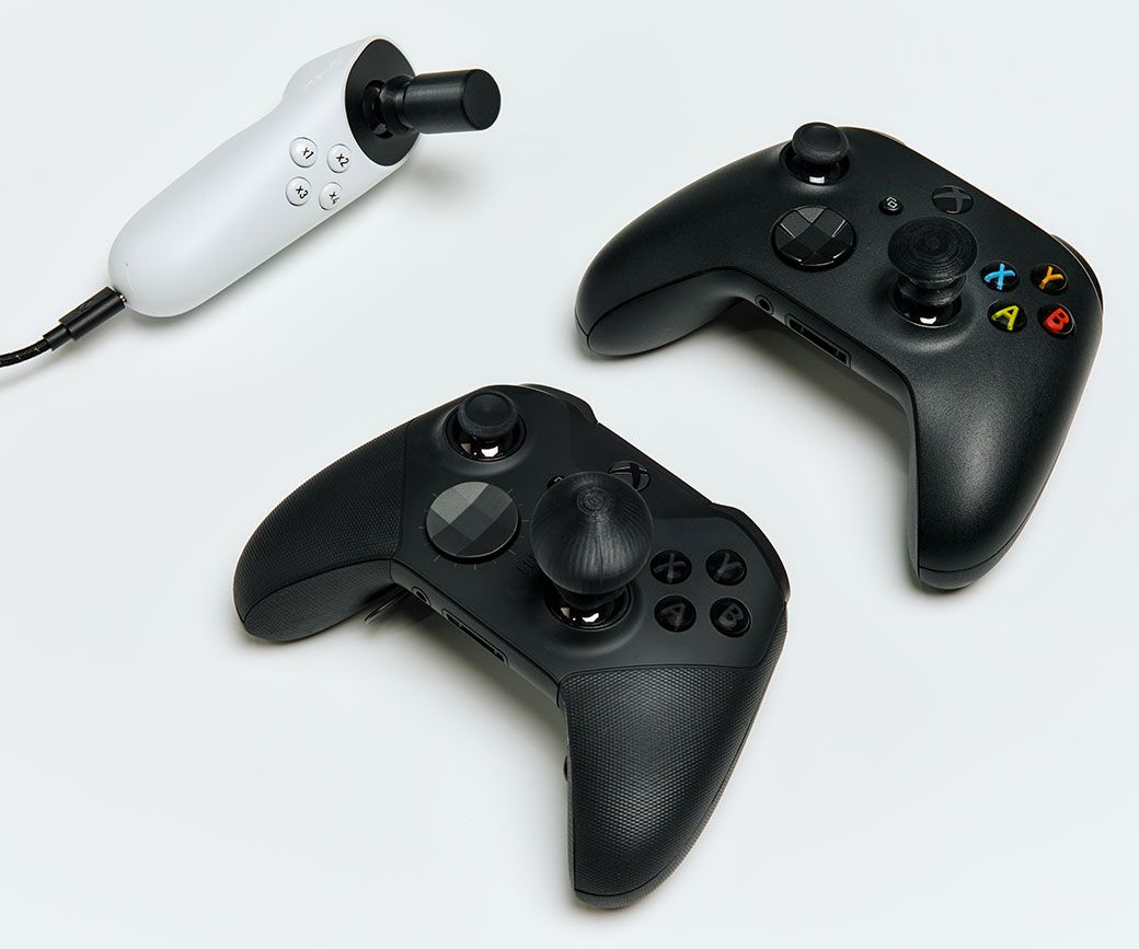Stick toppes on standard Xbox controllers.