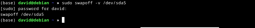вывод swapoff в терминале Linux.