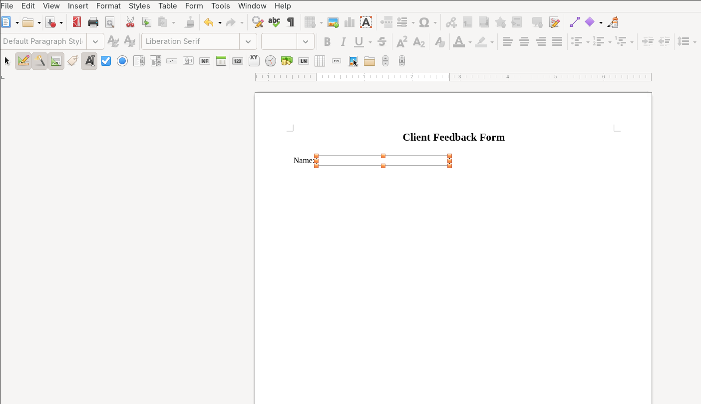 Drawing a text field using Libre Writer designer.