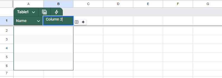 Переименование заголовков столбцов в таблице Google Sheets.