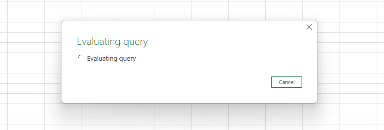 The Evaluating Query window in Microsoft Excel.
