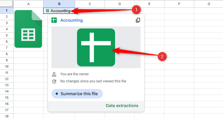 The floating window that appears when you click on the link chip in Google sheet.