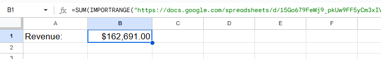 Функция IMPORTRANGE + SUM для подсчета суммы столбца в другом файле.