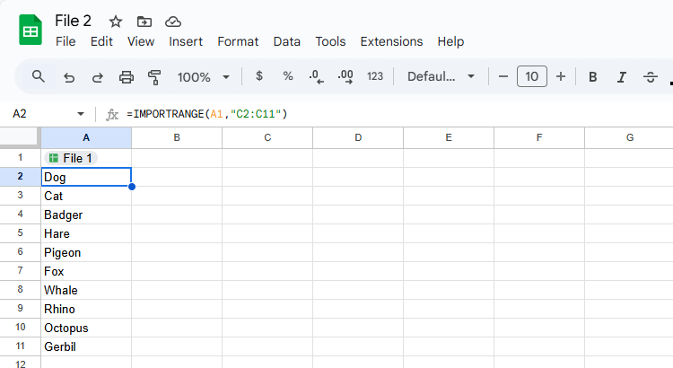 IMPORTRANGE в Google Sheets ссылается на ячейку с адресом другого файла.