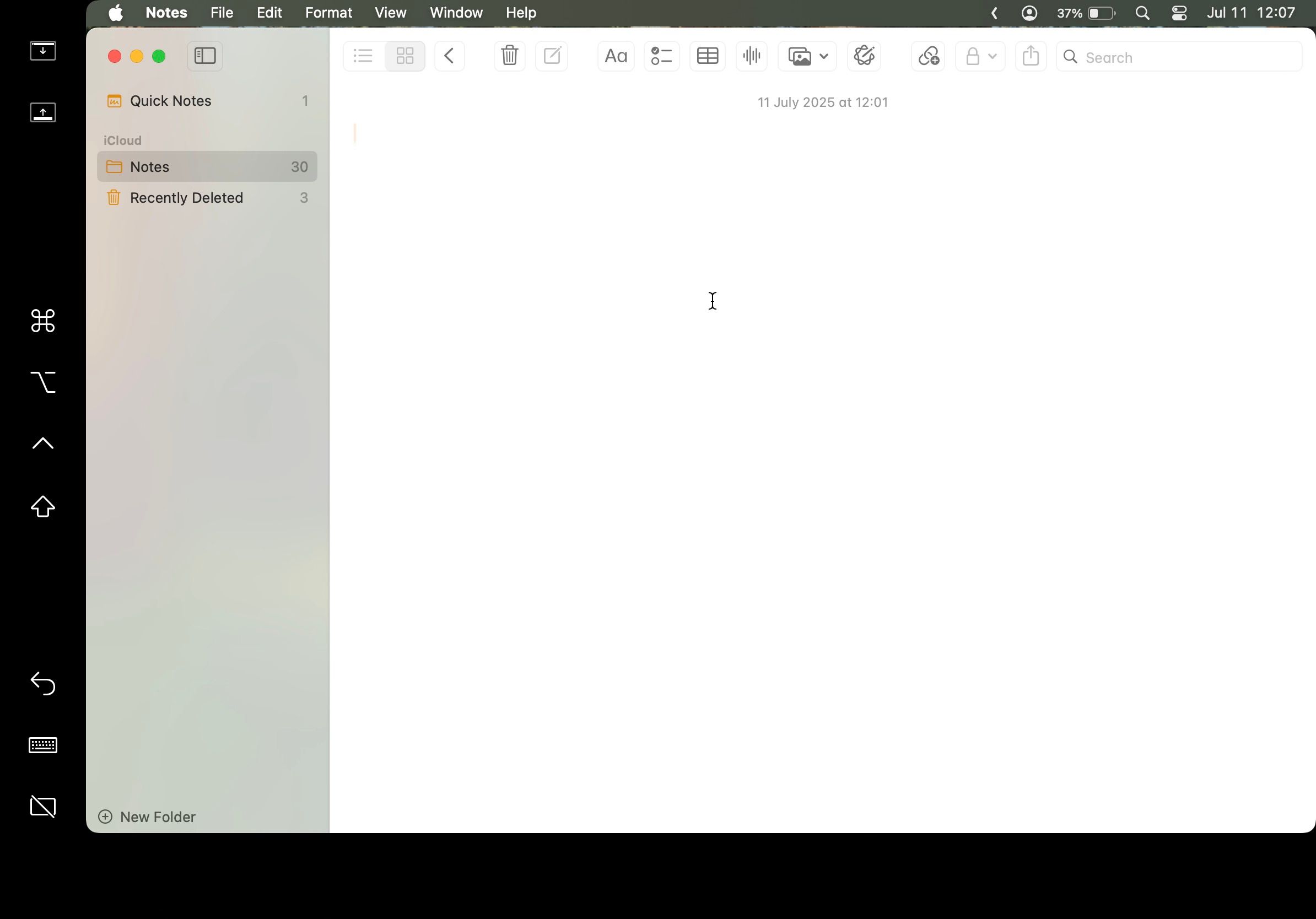 macOS Notes app open on an iPhone using Sidecar.