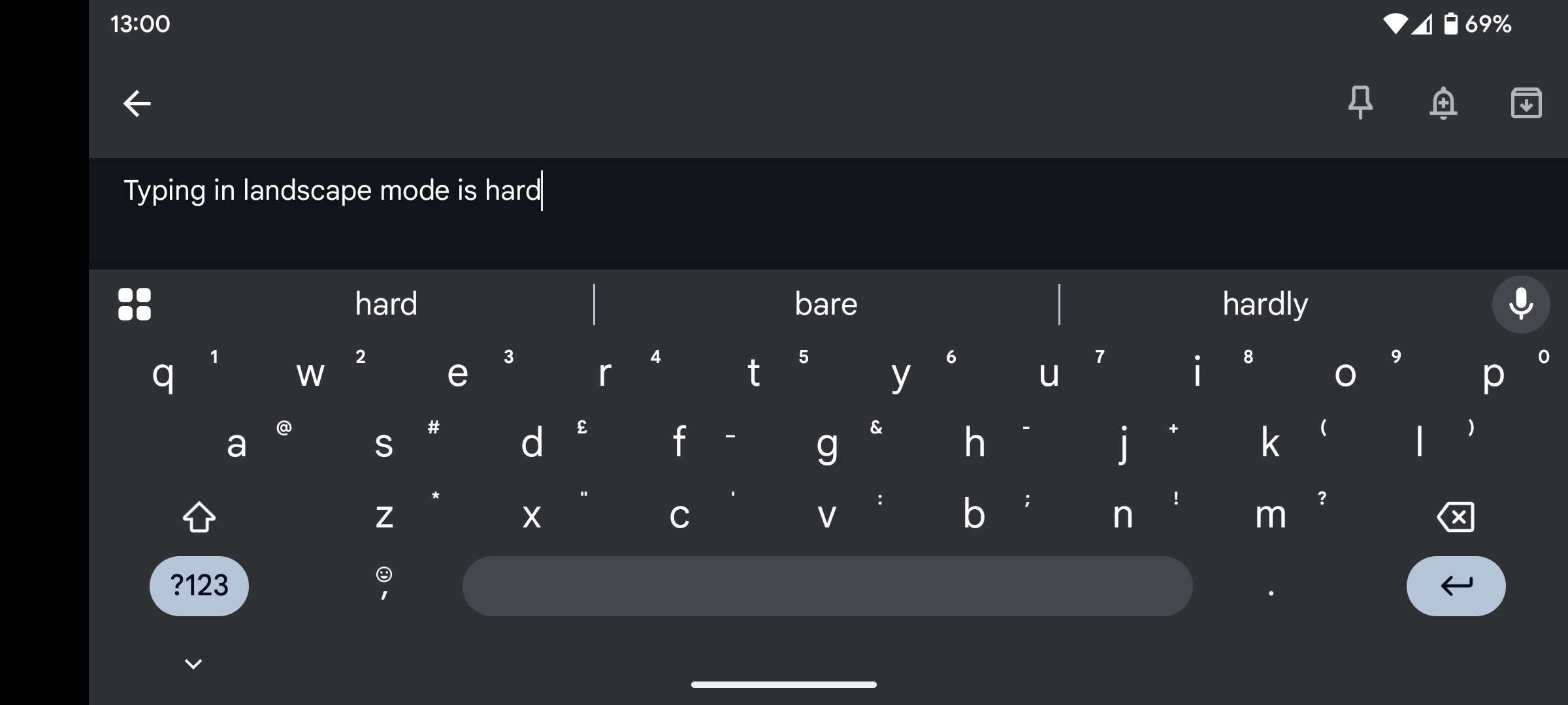 Typing in landscape mode on Android.